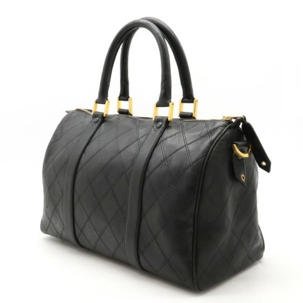 CHANEL Bicolor Coco Mark Handbag Boston Bag Leather Black - Picture 4 of 10
